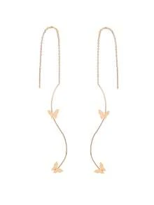 Nooxian 1对极简主义蝴蝶S形流苏耳环 - 金黃色 - 查看 7