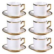 6-Piece European Coffee Cup And Saucer Set, (3 Oz/90ml), With Gold Decoration And Gift Box, Afternoon Tea Drink Cup, White Tea Cup Set, Porcelain Tea Set, The First Choice For Gifts For Dinner Parties And Holiday Events - 經典白 - 查看 1
