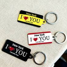 1个休闲金属材质双面UV印刷“我爱纽约”钥匙扣，男女通用钥匙圈，时尚配饰，包包挂饰，适合作为礼物