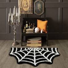 Halloween Spider Web Bath Mat Soft Non-Slip Decorative Rug Unique Bathroom Entrance Floor Decor Ideal For Kitchen Toilet Entryway - 黑色 - 查看 8