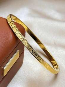 18 Karat vergoldetes Edelstahl Blumen Armband, geeignet für den täglichen Gebrauch von Frauen, klassisches Blumen- und Römische Ziffern Nieten Design, wasserdicht, europäischer und amerikanischer Stil, Lässig, Hochzeit, Party, Valentinstag Geschenk