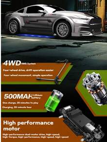 1:24 Scale Remote Control Drift Car, 2.4Ghz RC Toy With Lights, Tires And Obstacle Tools, Ideal Gift For Boys And Girls On Birthday, Halloween, Christmas, Thanksgiving - 20km/H High-Speed Drift Racing Car, 2-In-1 All-Terrain Off-Road Vehicle, Plastic RC Car With Drift Mode - Multiple Colors and Styles Of Drift Cars - View 13