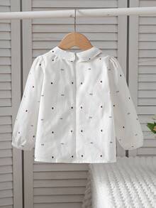 女童翻领长袖薄款T恤，春季款 - 白色 - 查看 2