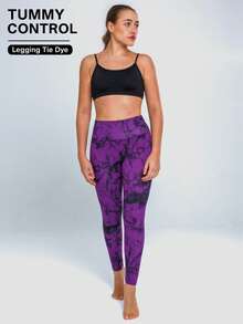 High Waist Tie Dye Leggings - Màu tím - Xem 1