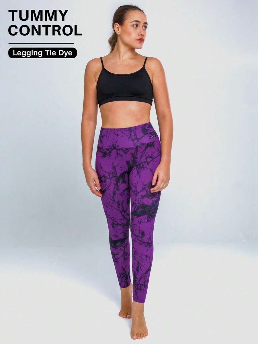 High Waist Tie Dye Leggings - Màu tím - Xem 1
