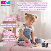 Juguete Plancha con Luz y Sonido Realistas para Niño/a, Juego de Simulación Plancha de Ropa - Rosa - Ver 6