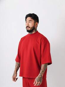 Premium High Neck Over Boxy T-Shirt - Rojo - Ver 2