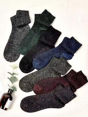 3 Pairs/6 Pairs Random Women Socks, Shiny Silver Thread Fashion Luxurious Crew Socks, Autumn/Winter