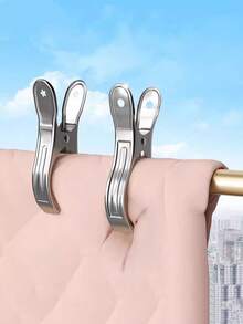 6 Pieces Of Stainless Steel Clothes Pegs For Drying Clothes, Thickened Windproof Clips For Drying Quilts, Suitable For Home, Kitchen, Washing Machine, Ironing, Clothesline. - Silver - View 2
