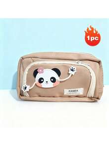 1pc, Maillard Wind Panda High Color Value Pencil Case Student Large Capacity Cute Cartoon Stationery Storage Pencil Case, Magic Card Panda Three-Layer Round Window Pencil Case,Multi-Functional Storage - Easily Store Small Stationery Items Such As Pens, Crayons, Erasers, Tapes, And Ballpoint Pens. It Can Also Be Used As A Makeup Bag, Makeup Storage Bag, Or Makeup Brush Holder. - Multicolor - View 9
