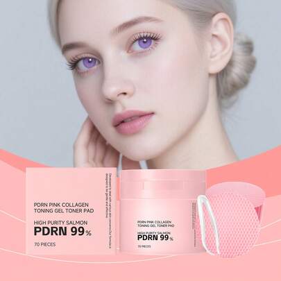 70pcs Pdrn Pink Collagen Refreshing Gel Pads, Highly Effective Purifying & Moisturizing, Brightens Complexion, Reduces Dullness, Prevents Dryness, Balances Oil, Suitable For All Skin Types
