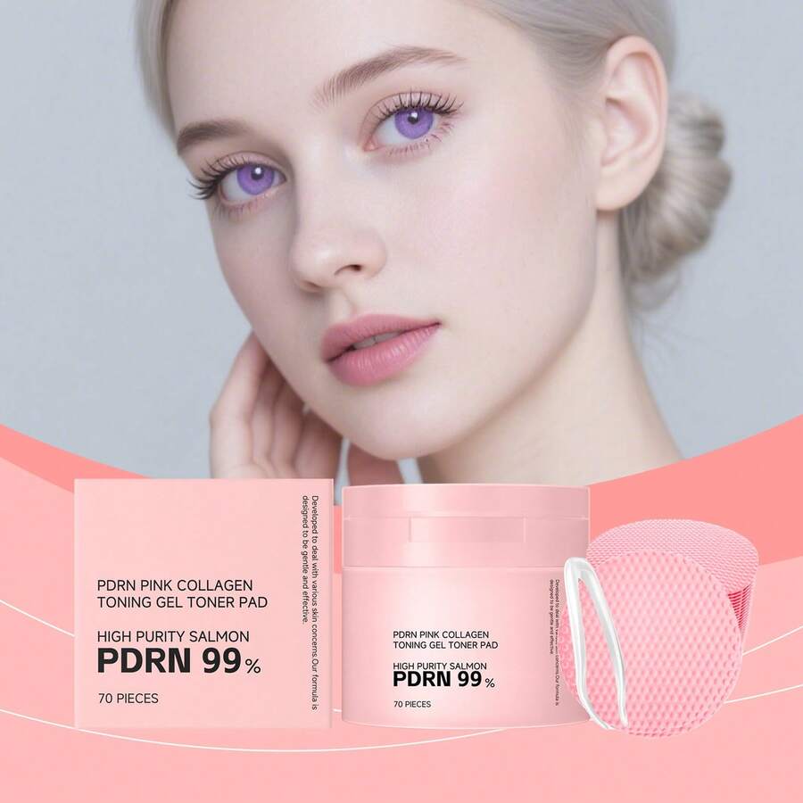 70pcs Pdrn Pink Collagen Refreshing Gel Pads, Highly Effective Purifying & Moisturizing, Brightens Complexion, Reduces Dullness, Prevents Dryness, Balances Oil, Suitable For All Skin Types - Pink - View 1