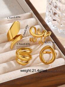 4枚不锈钢几何夸张厚戒指，适合女性日常及派对佩戴 - 彩色 - 查看 2