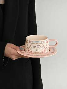 1pc Swan Shaped Cute Ceramic Cup & Saucer Set, Suitable As Gift For Girls Or Promotional Item, Ramadan Eid Al-Fitr Gift, Coffee Cup, Milk Cup, Juice Cup, Latte Cup, Matcha Cup, Graduation & Back To School Gifts - Multicolor - View 4