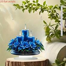 2D Acryl Elegante Weihnachtsmitte, blaue Kerze Tischdekoration