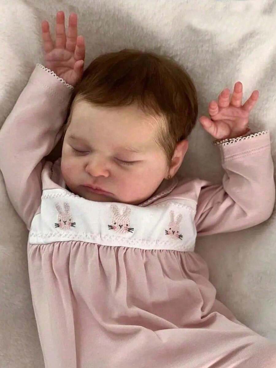 50 CM Implanted Hair Realistic Asleep Reborn Doll With 3D-Painting Skin And Vascular Vein, 20 Inch Alive Soft Vinyl Newborn Bebe Cute Play House Toy Birthday Gift (Bottle Random) - Rosa - Ver 1