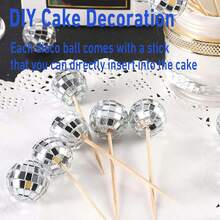 10pcs Disco Theme Cake Decoration Mini Disco Balls Cake Toppers Disco Ball Cupcake Toppers For Disco Theme Party Supplies (Silver) - Multicolor - View 6