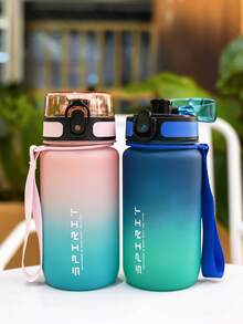 1pc 600ml/21oz Gradient Matte Drinking Sports Water Bottle - Time Scale Markings, Portable Handle Strap - Suitable For Running, Cycling, Outdoor Sports, Holiday & Birthday Gifts - Multicolor - View 5