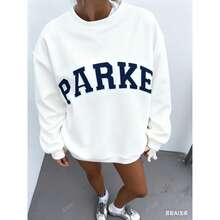 Women's Casual Letter Print Oversized Pullover Sweatshirt, Loose Fit Crew Neck Long Sleeve Hoodie, Fall Outfits For Airport, Back To SchoolNew Women's Fashion Breathable Printed Short Sleeveschristmas Outfit Women - 白色 - 查看 1