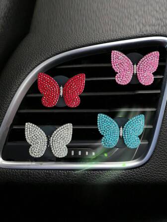 1/3件装 奢华水钻合金蝴蝶汽车出风口夹香氛扩散器，闪亮装饰汽车内饰空气清新剂