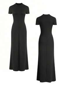Vestido feminino de Natal 2025 | Vestido longo elegante para festas de inverno | Vestido maxi sereia vintage preto e dourado com gola redonda | Perfeito para o Ano Novo, encontros românticos, jantares formais e verão - Preto - Ver 10