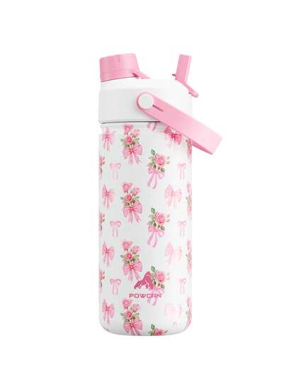 Botella de agua térmica de 18/26/40 oz con popote y tapa con boquilla 2 en 1, mantiene el frío 24 h, a prueba de fugas, cabe en el portavasos del coche, botella de acero inoxidable para deportes, viajes y la escuela (lazo de corazón)