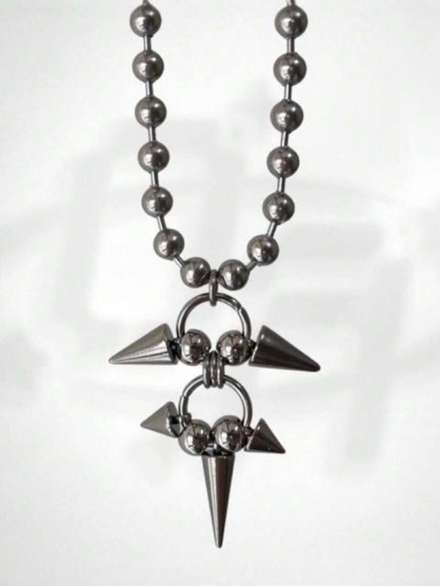Stainless Steel Cone Rivet Pendant Punk Geometric Necklace Unisex Neck Chain Cross-Border Hot New Model - A - View 1