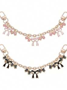 1/2pcs Black & Pink Bow Wallet Chain Pendant, Bow Bag Chain, Alloy Bag Strap Extender Chain With Enamel Pink Bow Pendant, Suitable For Wallets And Handbags - Multicolor - View 1