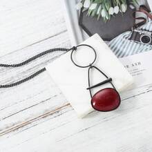 1件复古长款几何树脂吊坠项链，配合金链，适合女士日常佩戴 - 酒紅色 - 查看 6