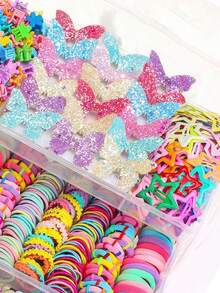 510件/套彩色可爱发饰套装，包括闪亮蝴蝶发夹、彩虹发圈、可爱花朵装饰、亮丽发饰 - 适合女孩日常、派对、旅行，打造甜美发型的必备单品 - 彩色 - 查看 4
