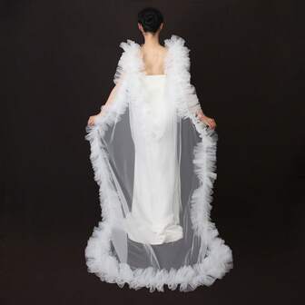 Bridal Chiffon Shawl, White Sheer Wrap For Formal Dress, Hostess, Performance, Photography
