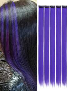 24 Inch 5pcs Burgundy Clip-In Hair Extensions Straight Hair Pieces, Halloween Cosplay Costume Fashion Party Christmas New Year - Multicolor - View 15