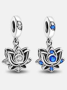 1pc Fashionable Rhinestone Lotus Flower Pendant Bead, Suitable For Women Bracelet, Bangle DIY Jewelry Making And Daily Accessories, Suitable For Girls Wear - Beaded Collection 1 - View 2