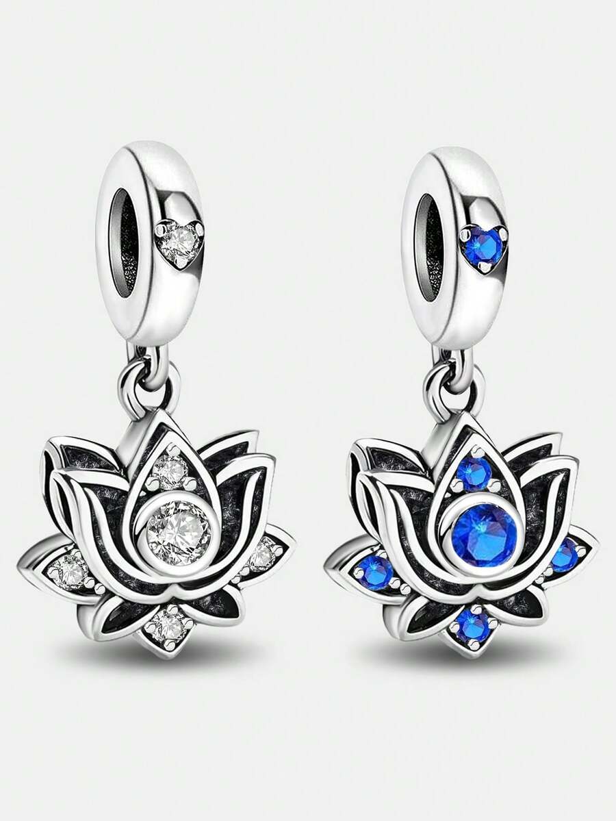 1pc Fashionable Rhinestone Lotus Flower Pendant Bead, Suitable For Women Bracelet, Bangle DIY Jewelry Making And Daily Accessories, Suitable For Girls Wear