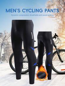 Men Cycling Long Pants Fleece Inner Sportswear High Stretch Thermal Lined Active Wear Fitness Pants Tights Cycling Pants - Blue - View 1