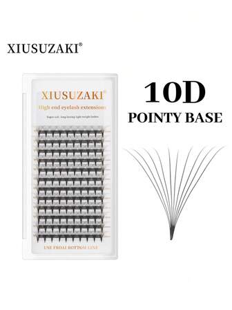 XIUSUZAKI 12 Rows Sharp Narrow Stem Premade Fans Eyelash Extension 0.07mm 4D-10D Thin Pointy Base Russian Fans Ready Volume