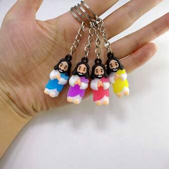 1pc Multi-Color Cartoon Praying Hands Jesus Key Chain, Suitable As Party Gift, Couple Keychain, Small Gift, Car Key Chain Accessory, Blessing Good Luck Charm, Daily Use