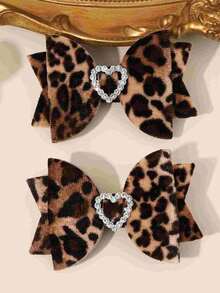 2个/10个装天鹅绒蝴蝶结发夹，适合幼儿女孩，圆形水钻装饰发夹，鳄鱼夹，儿童青少年发饰，秋冬季发夹（深绿色/黑色/酒红色/豹纹/海军蓝/棕色）