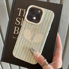 1pc TPU Material Striped Tennis Retro Elegant Pattern Phone Case Compatible With IPhone 17 Pro Max/17/16 Pro Max/15/13/12/11, S20 FE/A15/S24/A55, Redmi Note 11/Note 12/Note 13 Pro, Full Coverage Anti-Drop Soft Protective Phone Cover - White - View 2