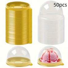 10/50/100/150个装，透明塑料迷你蛋糕盒带盖，圆形纸杯蛋糕托，塑料蛋黄泡芙盒，月饼圆顶盒，烘焙包装盒，厨房烘焙工具，小型企业用品