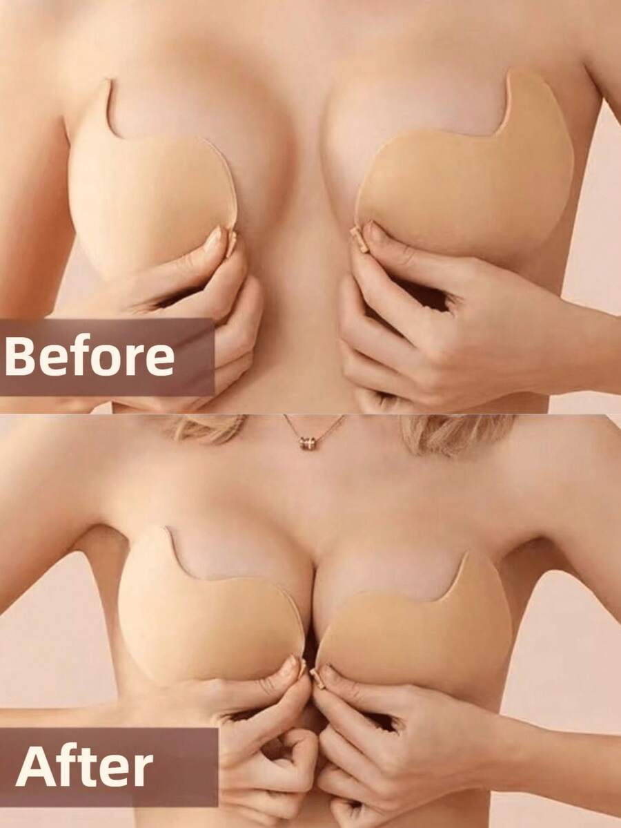 2 Pairs Reusable Lift-Up Invisible Bras, Backless Design, Suitable For All Seasons - Multicolor - View 1
