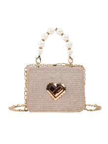 1pc Kids Fashion Rhombus Pearl Bag, Girls Mini Crossbody Handbag, Baby Accessory Small Purse - Gold - View 8