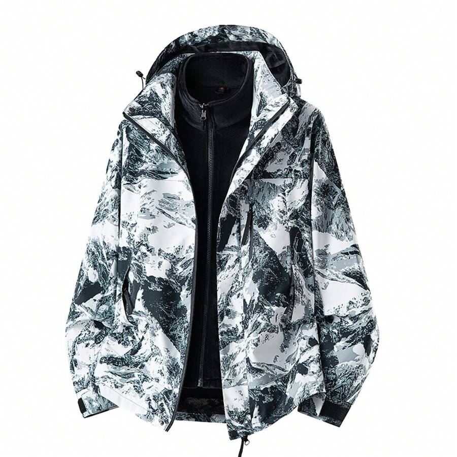 Women Shell Jackets - Unisex Camouflage White and Gray - View 1