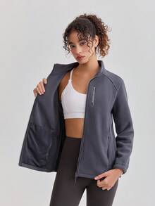 女士抓绒外套，户外保暖加厚防风透气立领修身款，适合徒步、运动，春秋冬季滑雪皆宜 - 深灰色 - 查看 12