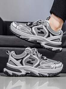 Men's Fashion Chunky Sneakers, Mesh Patchwork Thick Sole, Comfortable, Suitable For School, Commute, Daily Casual Wear, Autumn/Winter