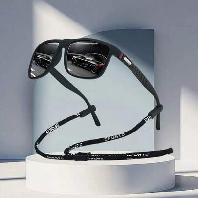 1副时尚链条彩色条纹方形男女通用眼镜，奢侈品牌设计师时尚眼镜，热带海滩度假夏季粉彩色系长方形时尚眼镜，闪亮材质，优雅美学度假装扮，男士经典驾驶钓鱼旅行购物户外休闲眼镜，复古旅行驾驶时尚眼镜，男女通用防护眼镜