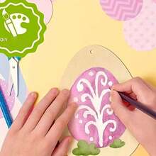 40pcs/Set,Diy Wooden Egg Pendant Hollowed-Out Craft Easter Hanging Piece, Happy Easter Family Gathering Decorative Painting Gift, Including 20 Patterns And 20 Ropes - Multicolor - View 5