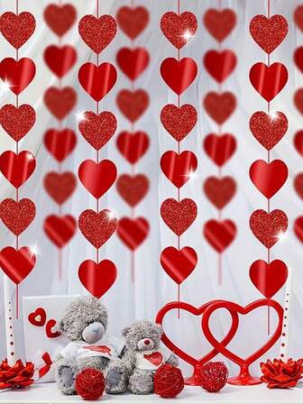 35 Pieces/Set Of Valentine's Day Love Pendant, Sparkling Red Heart Pendant Decoration, Valentine's Day Wedding, Birthday Party, Festival Store, Party Background Decoration, Restaurant, Bar, Valentine's Day Entrance Decoration