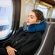 Luxury Travel Pillow And Silky Plush Eye - Sleeping Traveling Airplane Essentials - Foam Neck Support Pillows Plane Car Flying - International Flight Must Haves Essentials - 海軍藍/金色 - 查看 7