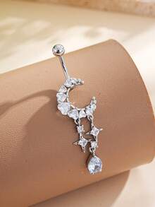 1pc Stainless Steel Bow Rhinestone Navel Piercing, Fashionable Belly Button Ring Suitable For Women As Daily Wear And Valentine's Gift Valentines - Silver - View 7